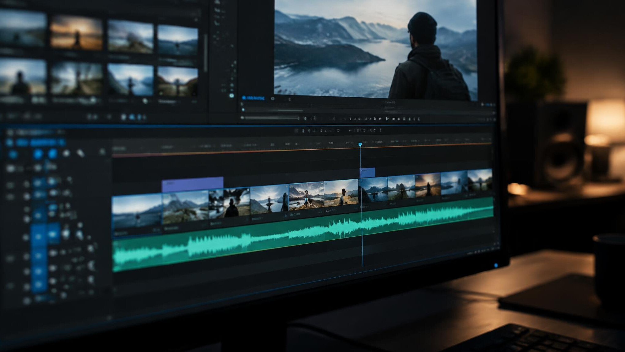 Video editing timeline on a computer monitor